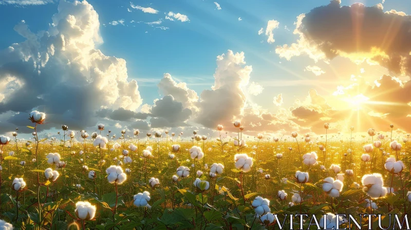 Tranquil Cotton Field on a Sunny Day AI Image