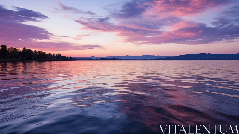 Tranquil Sunset Over Lake - Serene Nature Beauty AI Image