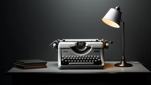 Vintage Typewriter and Lamp on Desk