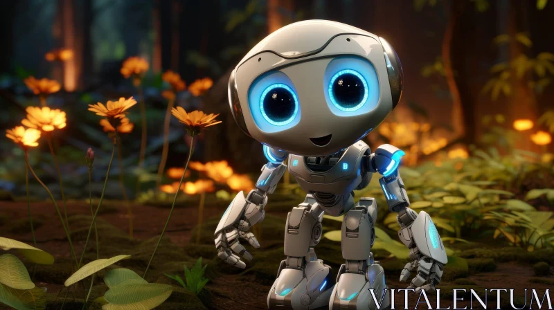 White Robot in Forest - 3D Rendering AI Image