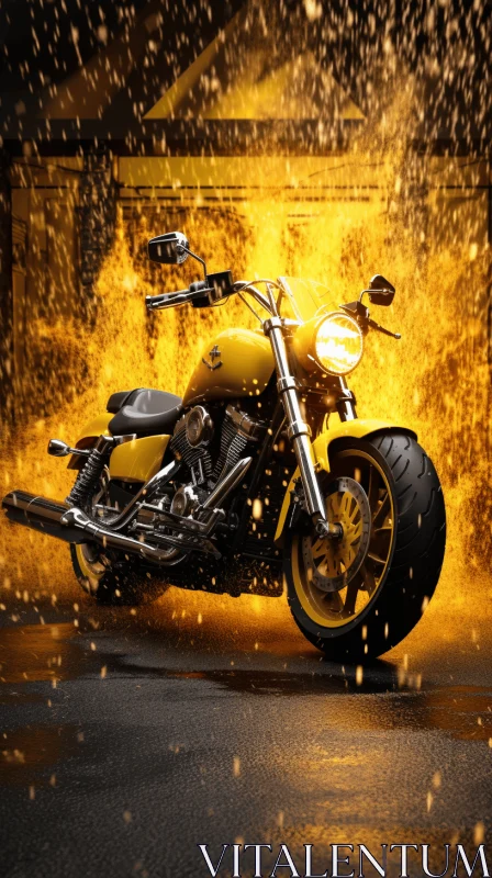 Yellow Motorcycle in Hyper-Realistic Water | Explosive Pigmentation AI Image