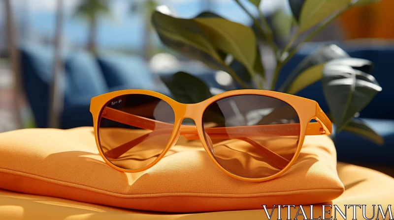 Yellow Plastic Sunglasses on Orange Cloth AI Image