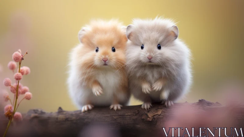 Adorable Hamsters on Branch: Cute Fluffy Creatures AI Image