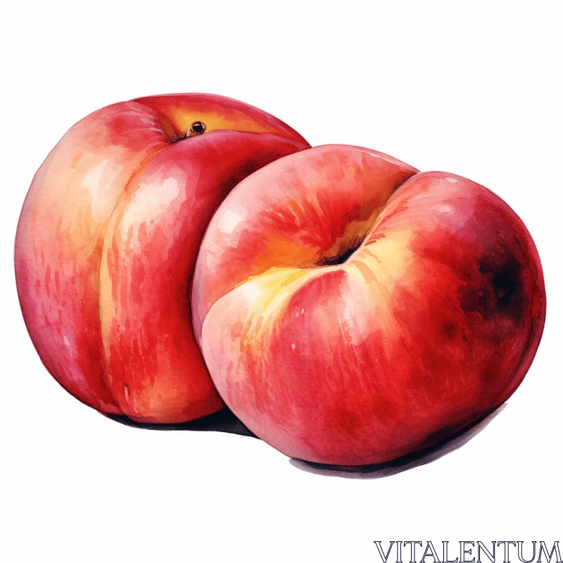 Delicate Watercolor Painting of Two Ripe Peaches on White Background AI Image
