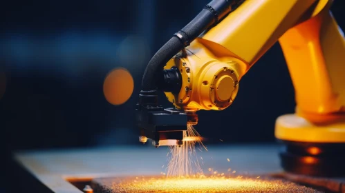 Industrial Robot Arm with Laser Cutting Tool in Action