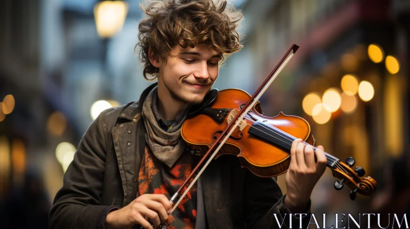 Joyful Young Man Playing Violin AI Image