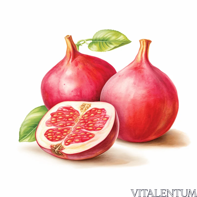 Realistic Watercolor Illustration of a Fresh Red Pomegranate AI Image