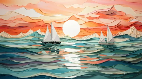 Serene Seascape with Sun and Sailboats