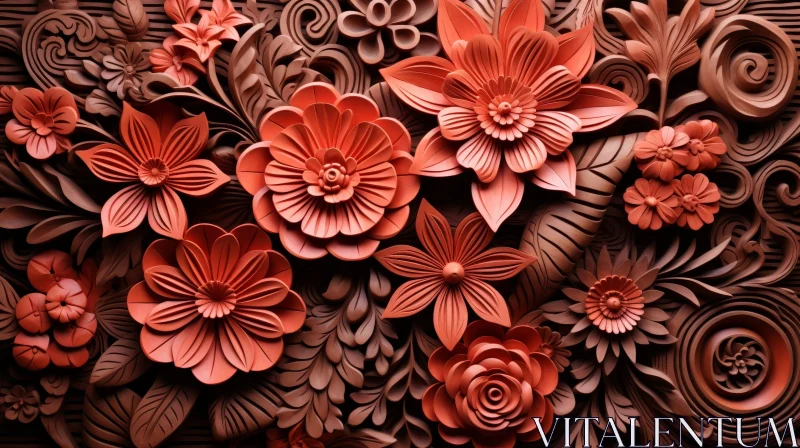 Terracotta Floral Wall Sculpture | Realistic 3D Rendering AI Image