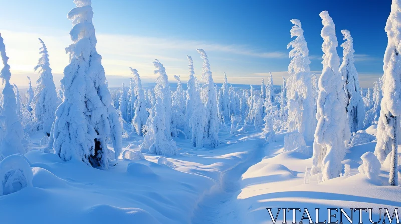 Winter Landscape: Snow-Covered Trees and Sunlight AI Image