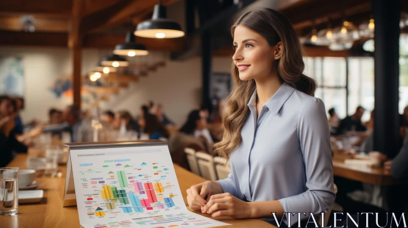 Young Woman at Bar Counter in Restaurant AI Image