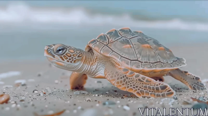 AI ART Beautiful Sea Turtle on Sandy Beach