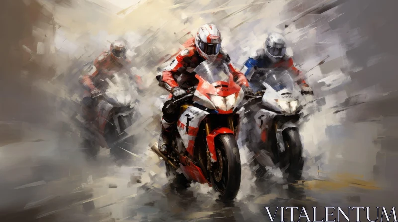 Dynamic Motorcycle Racing Painting - Speed and Excitement Captured AI Image
