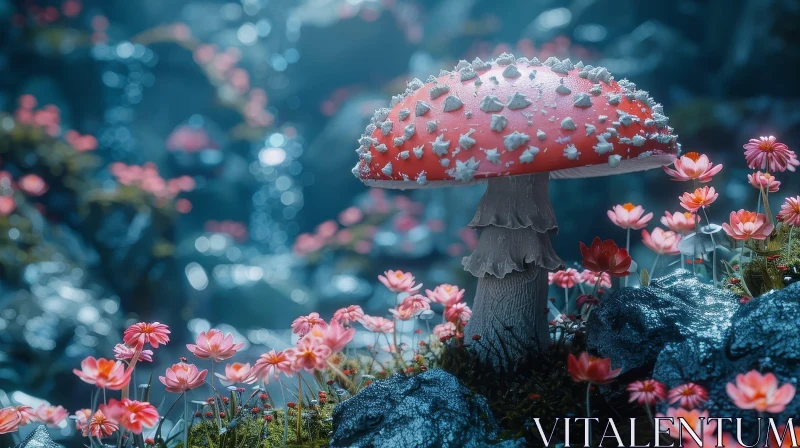 Enchanting Red Mushroom in Nature AI Image