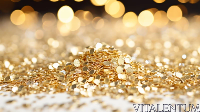 Luxurious Gold Coins on White Surface with Blurred Golden Lights AI Image