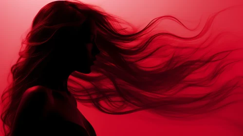 Red Silhouette of Woman with Flowing Hair