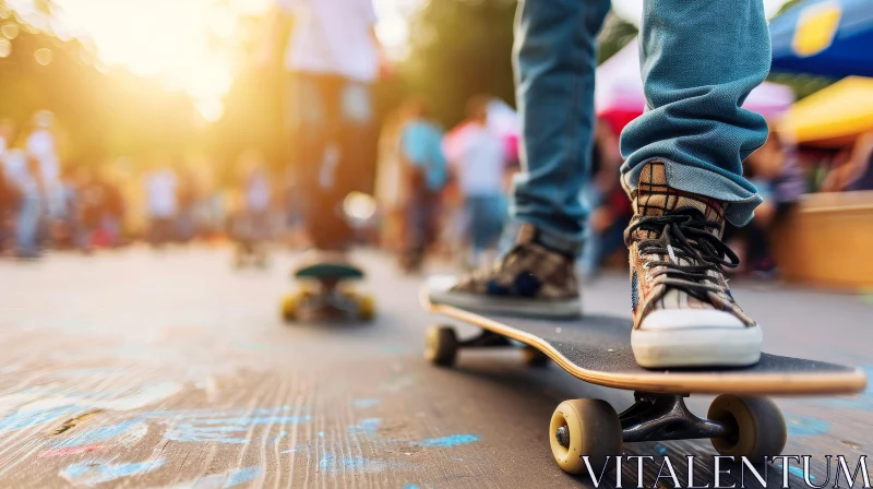 Urban Action: Skateboarding in Blue Jeans AI Image