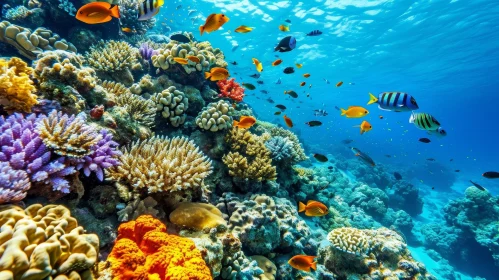 Beautiful Coral Reef with Colorful Fish and Sunlight