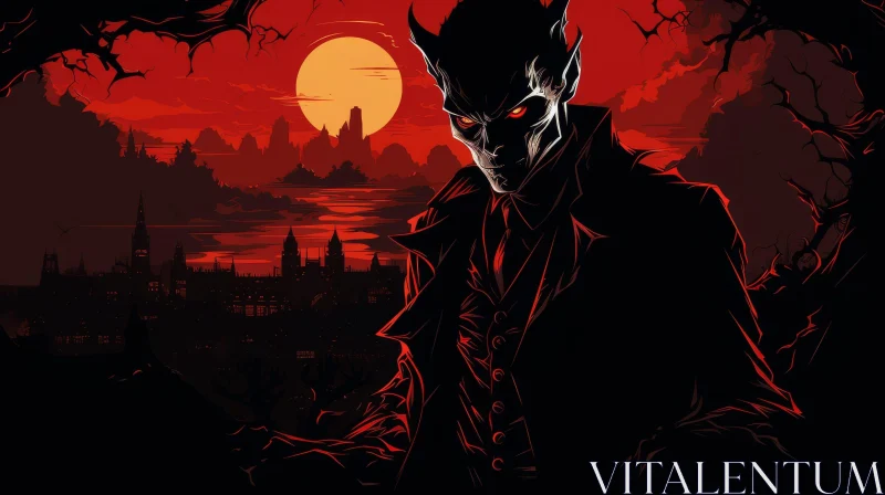 Dark Gothic Fantasy Illustration of a Mysterious Vampire AI Image