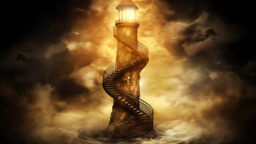 Dark Stormy Night with Imposing Lighthouse