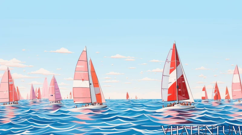 Intense Sailing Regatta Painting | Colorful Sailboats Racing AI Image