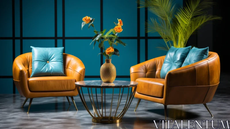 AI ART Luxurious Interior Setting with Armchairs and Flowers