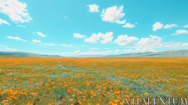 Orange Poppy Field Tranquility AI Image