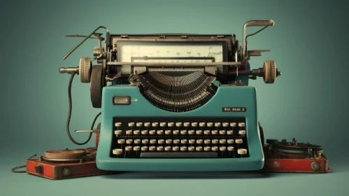 Vintage Blue Typewriter on Green Background
