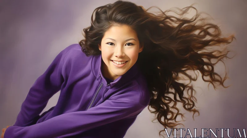Young Woman Portrait in Purple Jacket AI Image