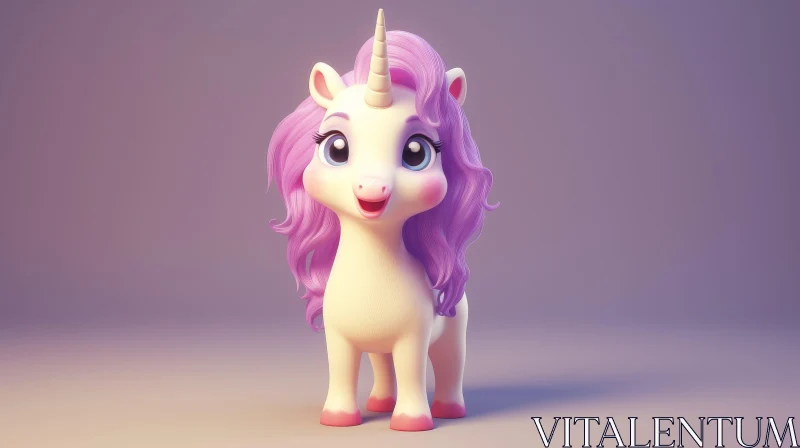 Adorable 3D Unicorn with Pink Hair AI Image