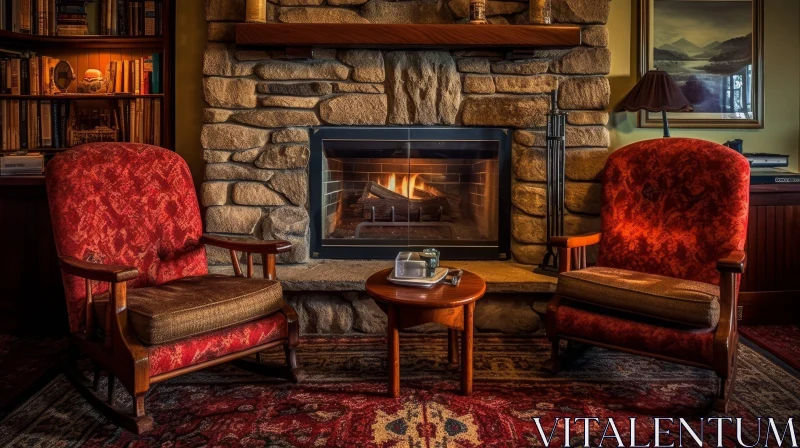 AI ART Cozy Living Room with Fireplace