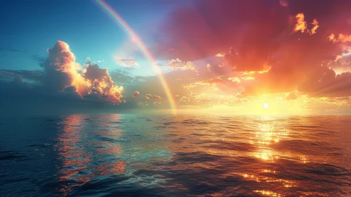 Rainbow Over Ocean - Serene Nature Landscape