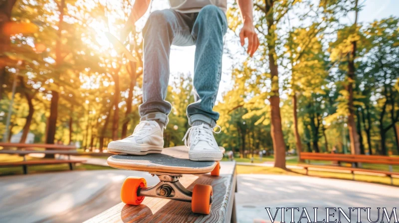 Skateboarder in Action at Sunny Skate Park AI Image