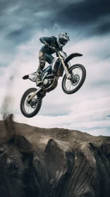 Thrilling Motocross Rider Jumping Over Sand Dune