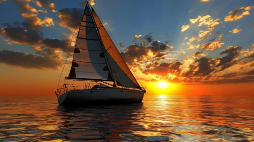 Tranquil Seascape with Sailboat at Sunset