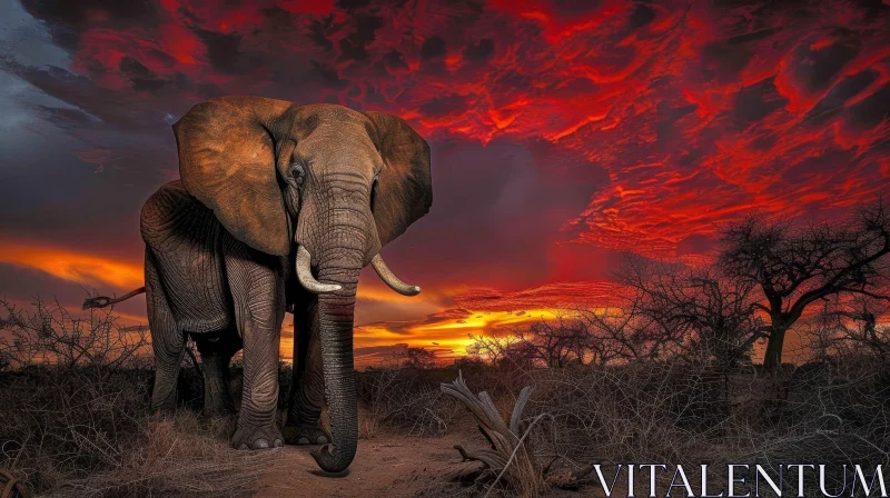 African Savanna Sunset Elephant Wilderness AI Image