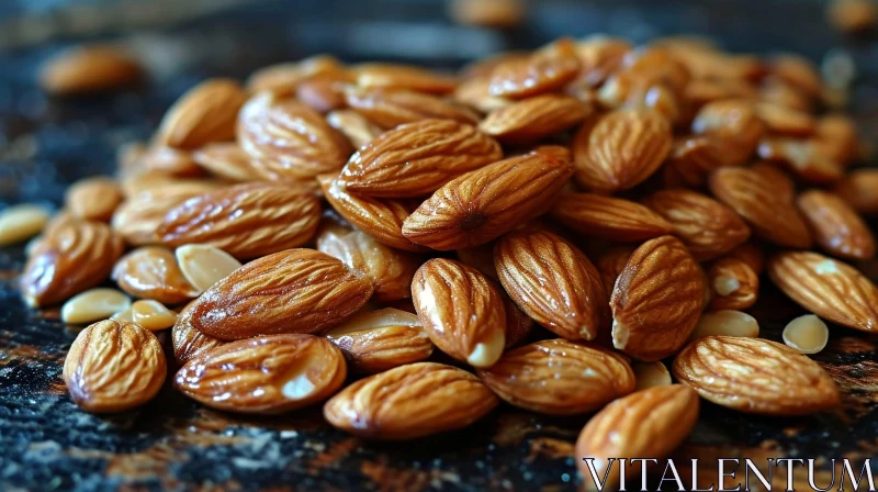 Brown Almonds Close-Up on Dark Surface AI Image