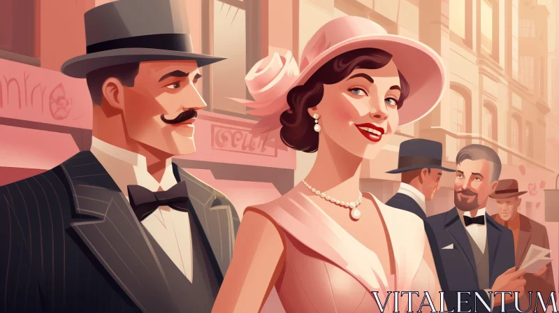 Charming Vintage Couple Walking in City AI Image