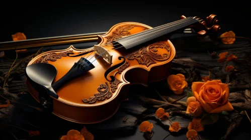 Dark Still Life: Violin and Orange Roses