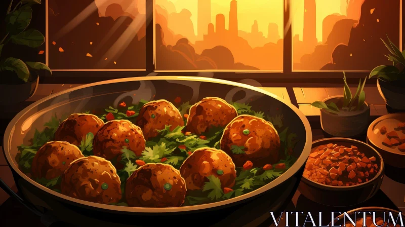 AI ART Delicious Meatballs in Tomato Sauce - Artistic Digital Painting