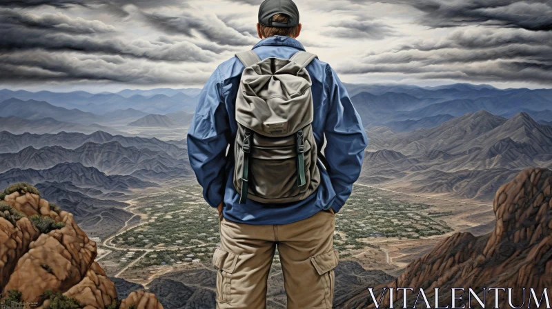 Man on Mountaintop Contemplating Valley AI Image