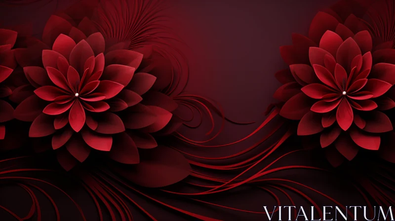 AI ART Red Flowers 3D Rendering on Dark Red Background