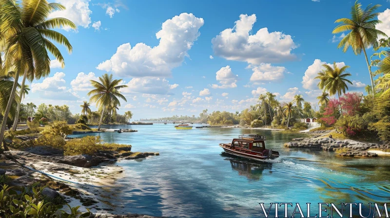 Serene Tropical River Landscape AI Image