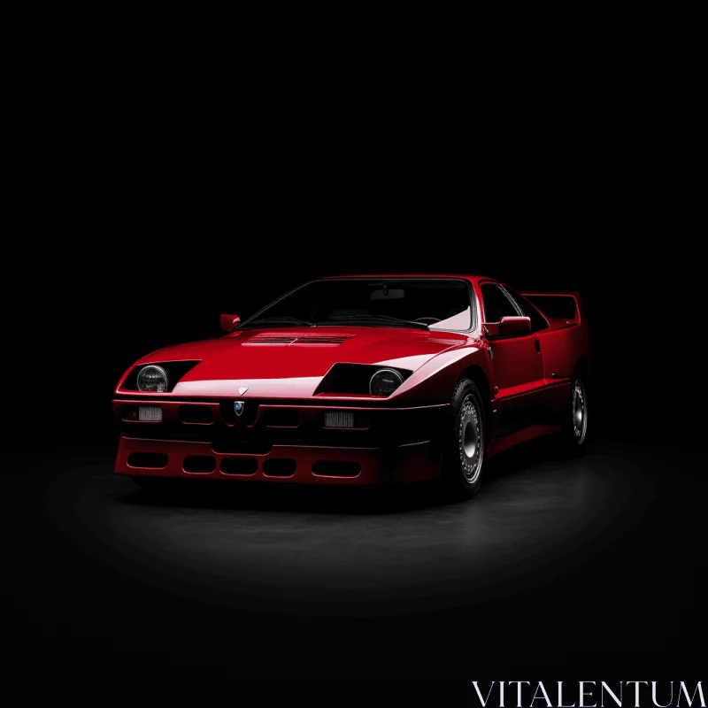 Stunning Red Sports Car on Dark Background | Meticulous Photorealism AI Image