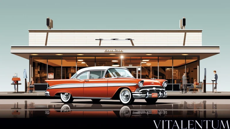 Vintage American Car Parked Outside Diner AI Image