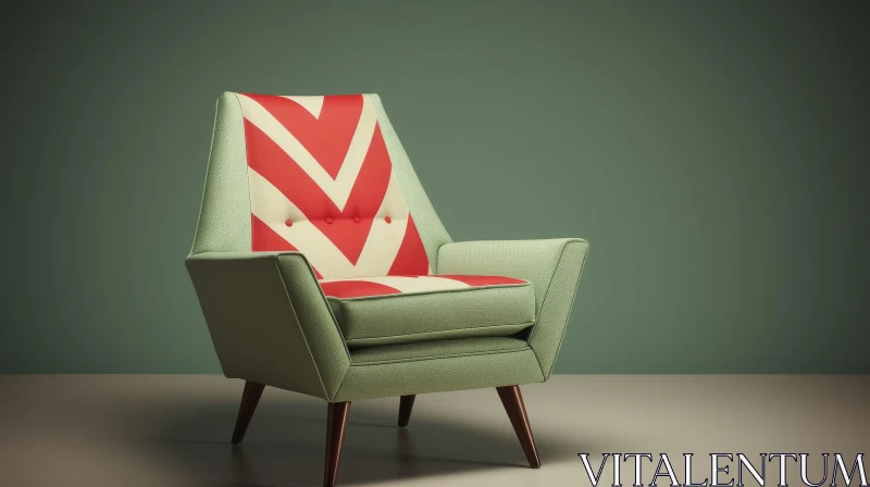 AI ART Vintage Retro Armchair with Geometric Pattern Upholstery