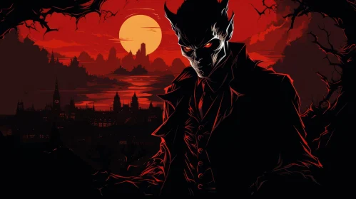 Dark Gothic Fantasy Illustration of a Mysterious Vampire