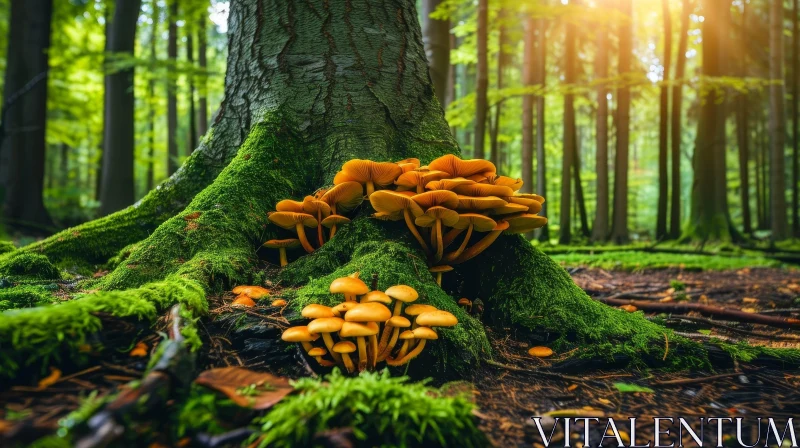 Enchanting Mushroom Circle Under Sunlight AI Image