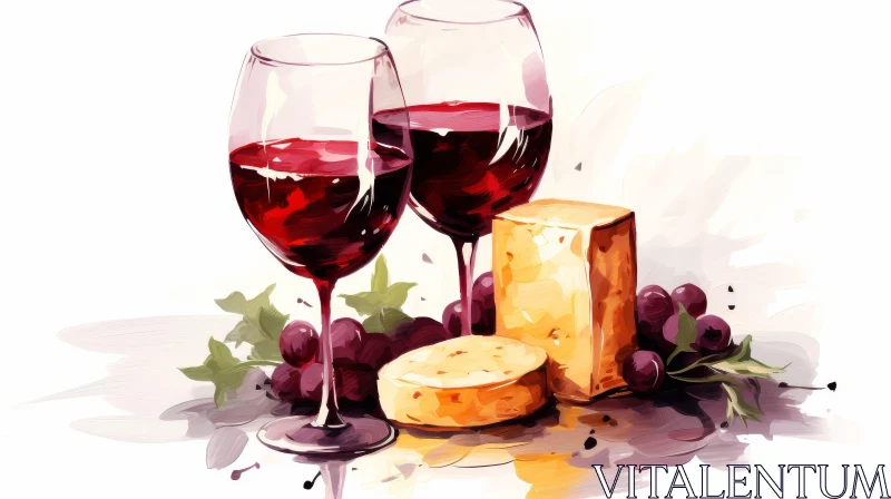 AI ART Exquisite Red Wine and Cheese Composition
