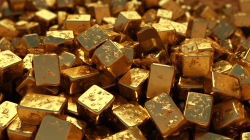 Gold Cubes 3D Render with Desert Landscape Background